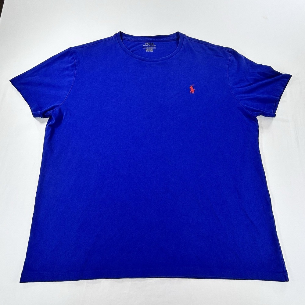 Polo Ralph Lauren Shirt Mens L Blue V Neck Pony Logo Tee Casual Cotton Adult